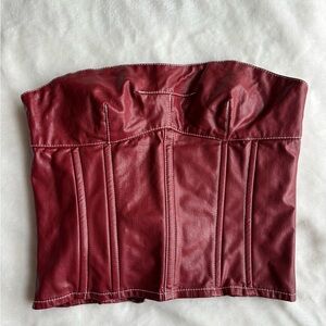 Edikted Burgundy Faux Leather Strapless Bustier Top